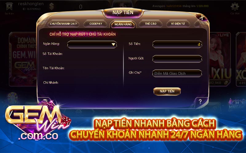 nap tien nhanh bang cach chuyen khoan nhanh 24 7 ngan hang