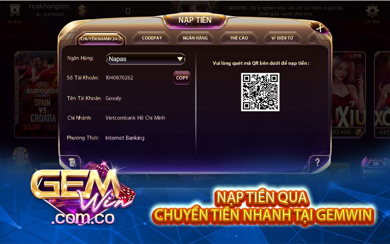 nap tien qua chuyen tien nhanh tai gemwin